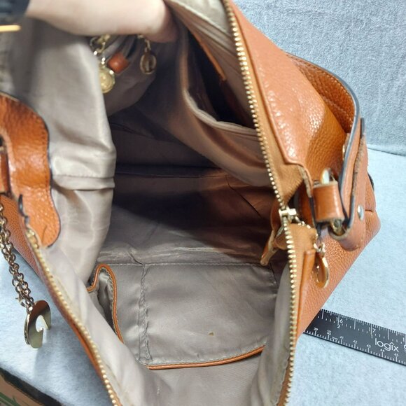 Realer Brown Pebbled Faux Leather Hobo Shoulder Bag With Gold Accents - Picture 11 of 11